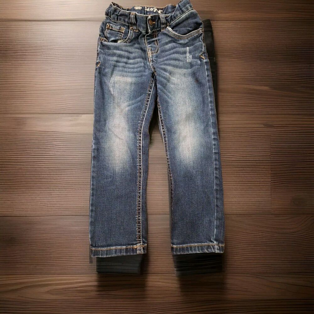 Toddler Boys Cat And Jack Straight Adjustable Waist Blue Jeans Size 4T Preowned